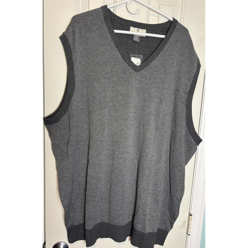 Oak Hill Sweater Vest Mens 5XLT Heather Gray Cotton Tight Knit Sleeveless V-Neck